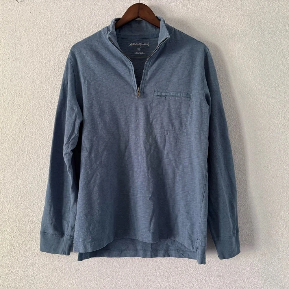 Eddie Bauer Blue Quarter Zip Cotton Pullover Outdoor Medium Athleisure Casual